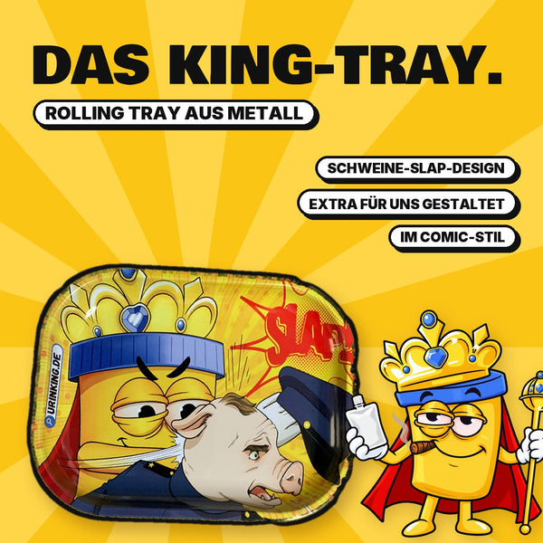 Rolling Tray aus Metall von UrinKing im Schweine-Slap-Comic-Design