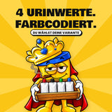 Synthetischer Urin in vier Varianten: farblich gekennzeichnete Kunsturin-Beutel