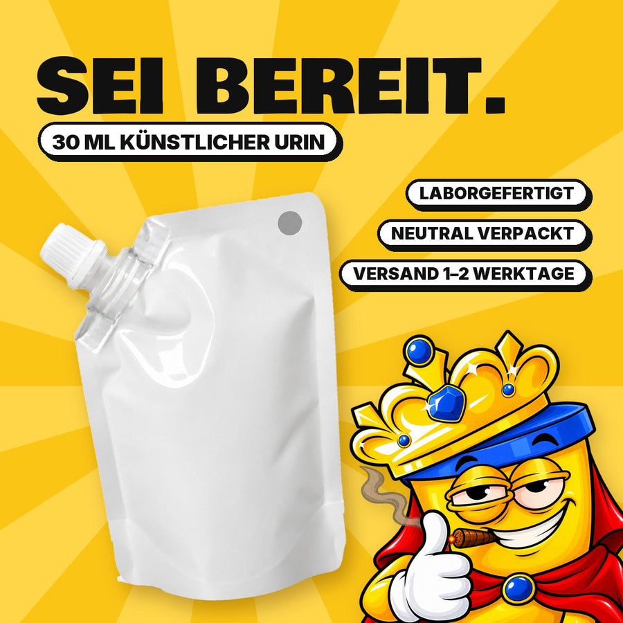 Synthetischer Urin von UrinKing: 30-ml-Beutel Kunsturin mit Schraubverschluss
